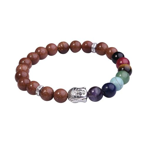 7 Chakra Gemstone Beads Buddhism & Buddha Alloy Goldstone Bracelet