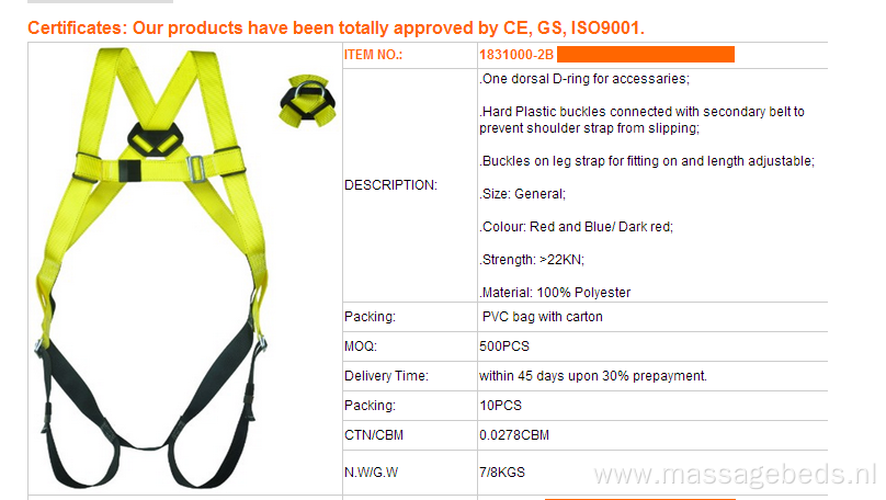 High Strength Adjustable Full Body Safety Belt Harnesses for SALE