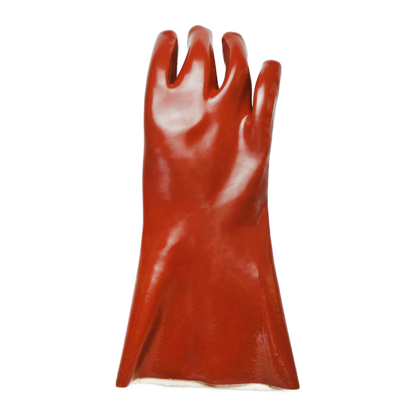 PVC rojo oscuro PVC liso Guantes resistentes a los ácidos 30 cm