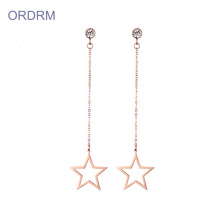 Simple Long Rose Gold Star Dangle Earrings