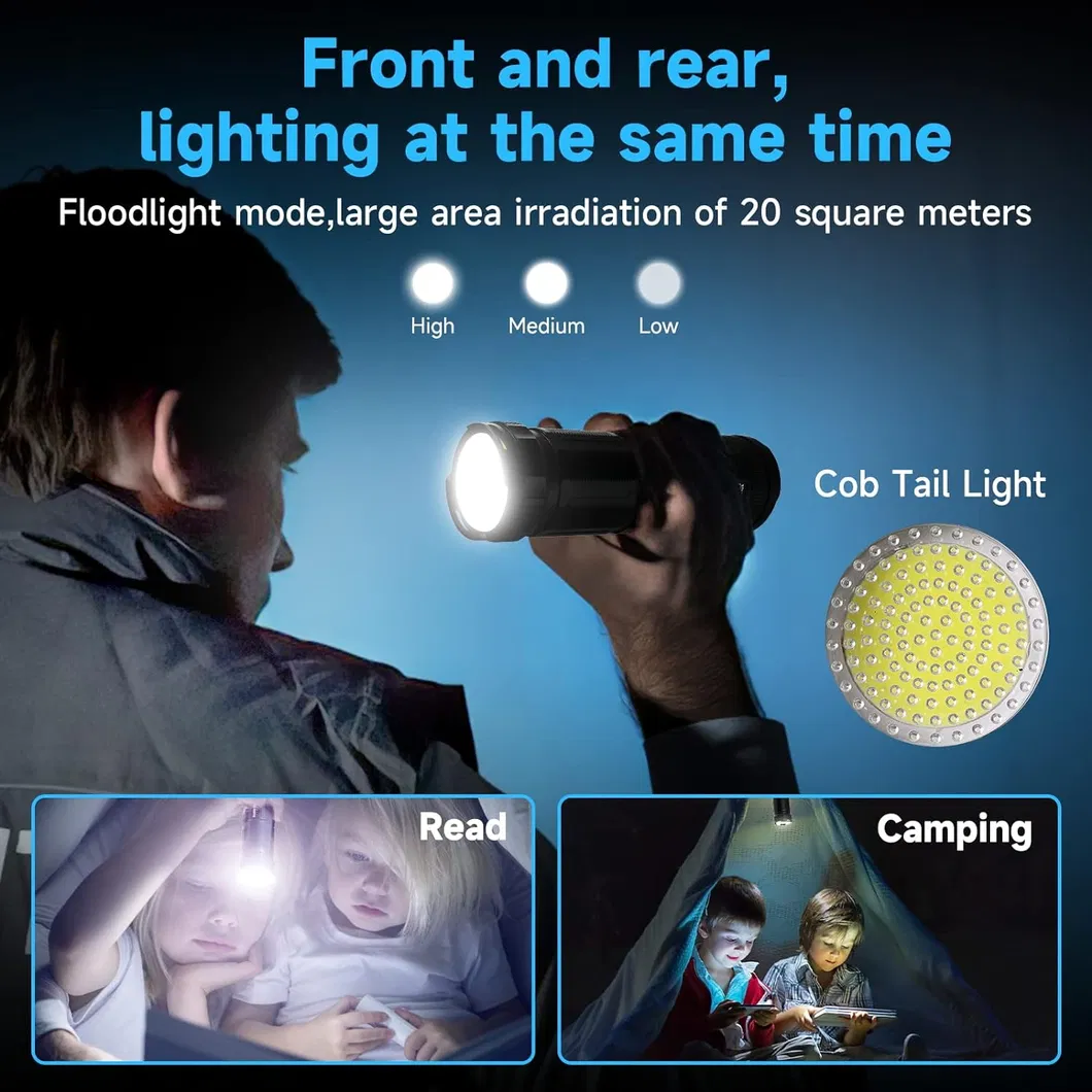 Powerful LED Flashlight with White Laser Beam for Outdoor Use