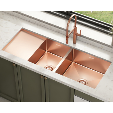 Brushed Double Bowl with Drainboard Undermount Kitchen Sink