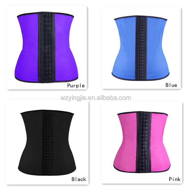 ผู้หญิง Steel Boned ยาง Body Slimming Sculpting เสื้อผ้าเอวหน้าท้อง Latex Corset Cincher 3 Hooks