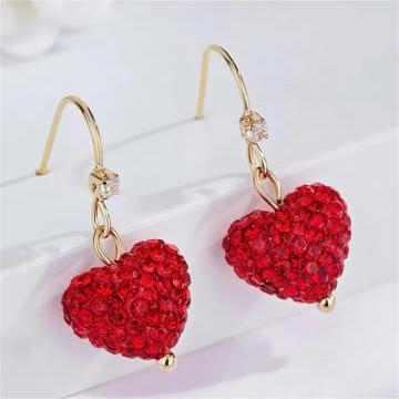 Metallic Red Peach Heart Dot Drill Pendant Earrings