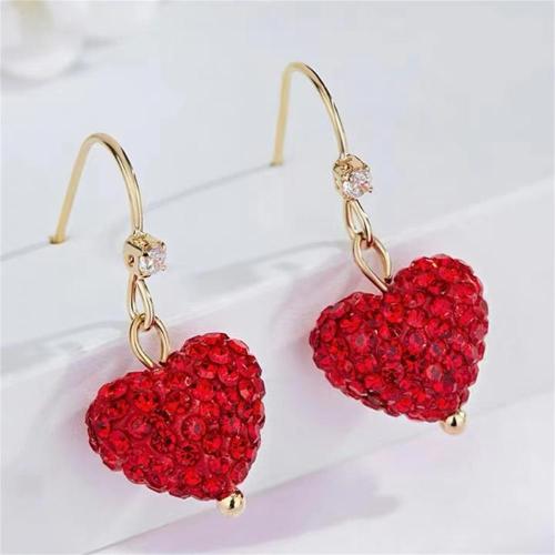 Metallic Red Peach Heart Dot Drill Pendant Earrings