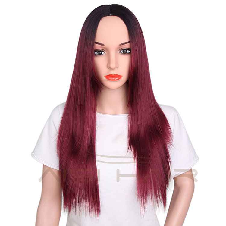 Aisi Hair Wholesale Women's Long Straight Wig Synthetic Ombre Red Wigs For Black Women Heat Resistant Fiber