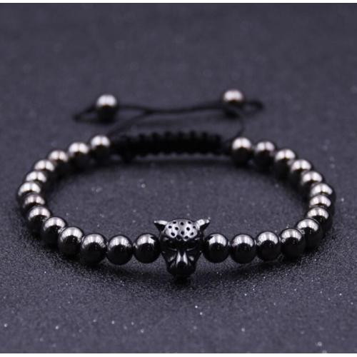 Lion Head Hematite 6MM Round Beads Bracelet For Men