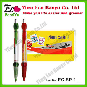 Hot selling promotion banner pen with pull out paper/promotion pen