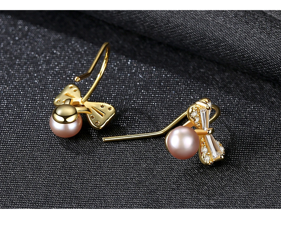 Lovely CZ Bowknot Sterling Silver Freshwater Pearl Stud Earrings