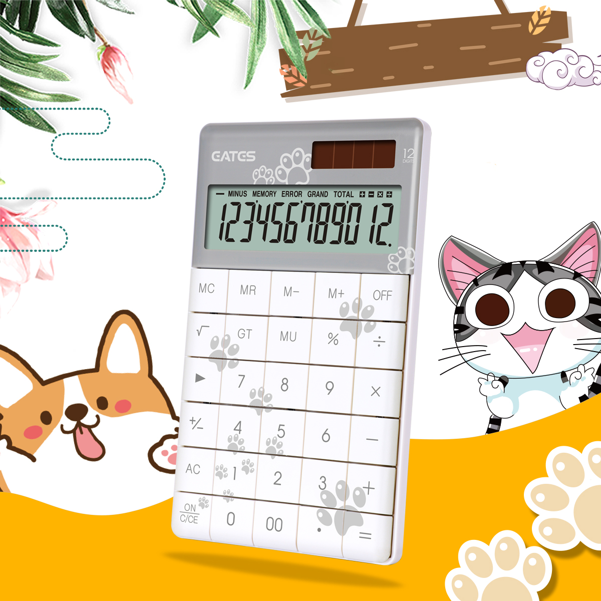 2020 New Flat Calculator Two Powers 12 Digits Big LCD Display Desktop Calculator With Adjustable Angle