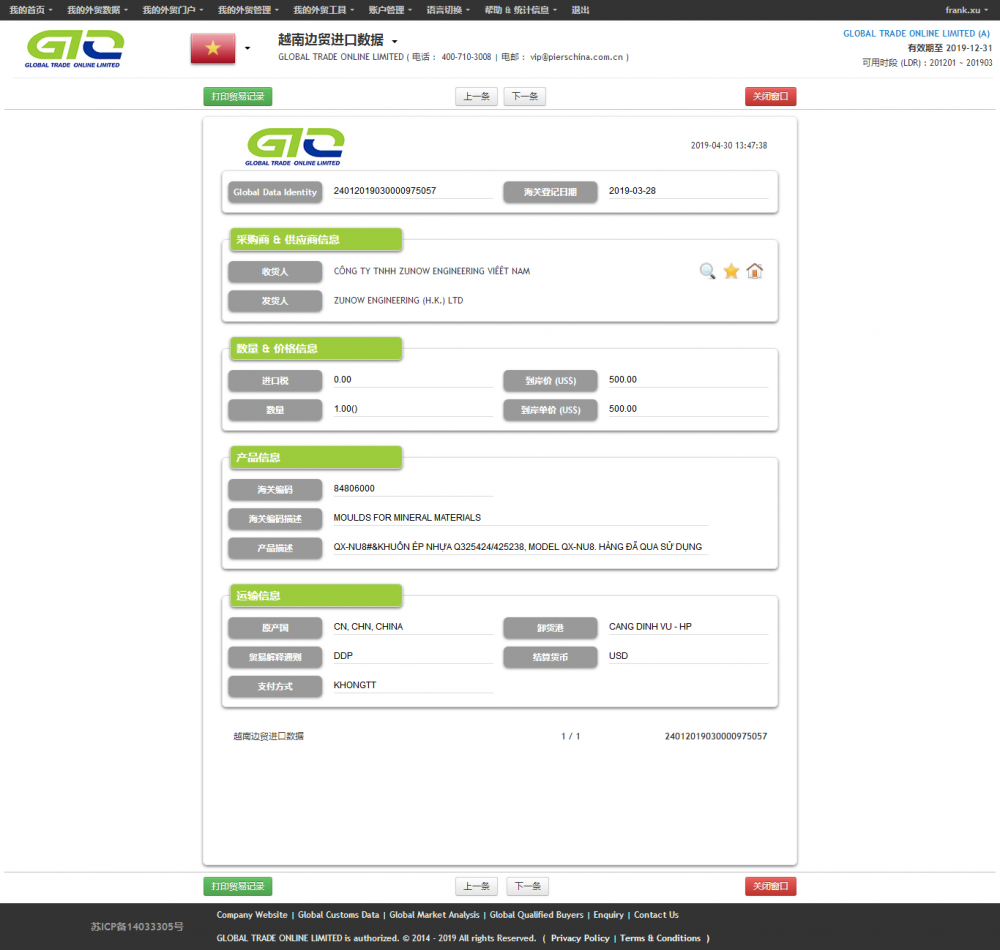 mould vietnam customs data