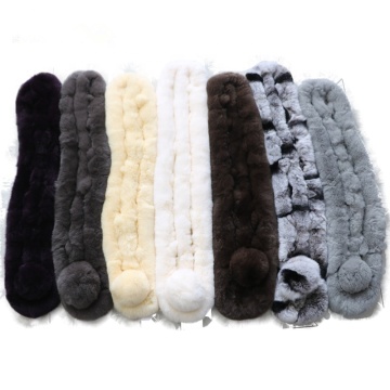 Luxury Women Real Genuine Fur Scarf Winter Real Rex Rabbit Fur Scarf Warm Pompoms Natural Rabbit Fur Ring Scarves