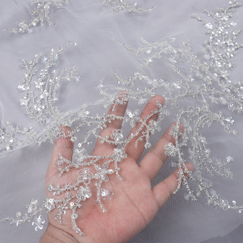 Kralen borduurwerk polyester mesh stof jurk stof