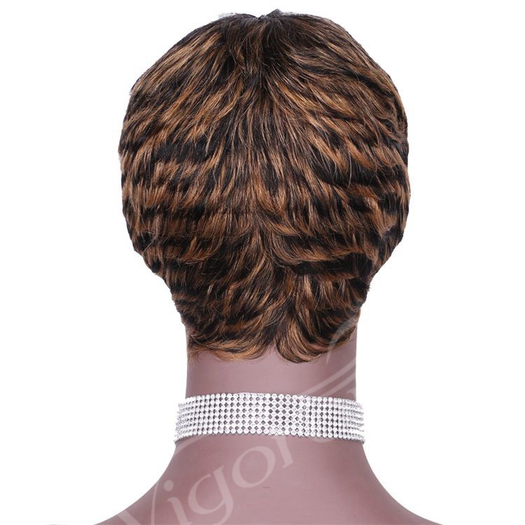 Vigorous Pixie Cut Real Full Machine Brazilian Human Hair For Woman Short Finger Wave Natural Fluffy Wigs