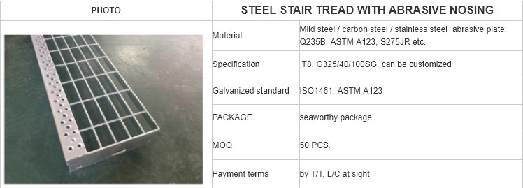 Galvanized stair treads anti slip with Yellow Abrasive Nosing