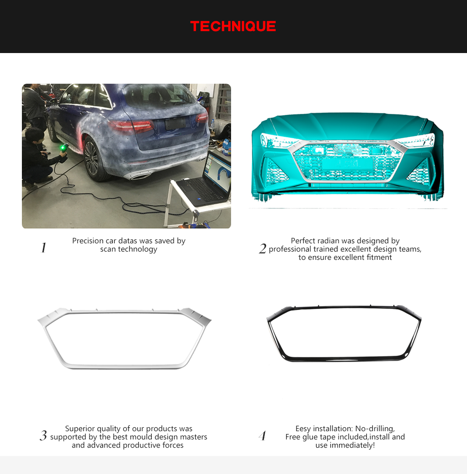 Dry Carbon Fibre RS6 Front Grill Overlay Trim Cover for Audi RS6 A6 C8 Avant Wagon 4-Door 2019- 2021