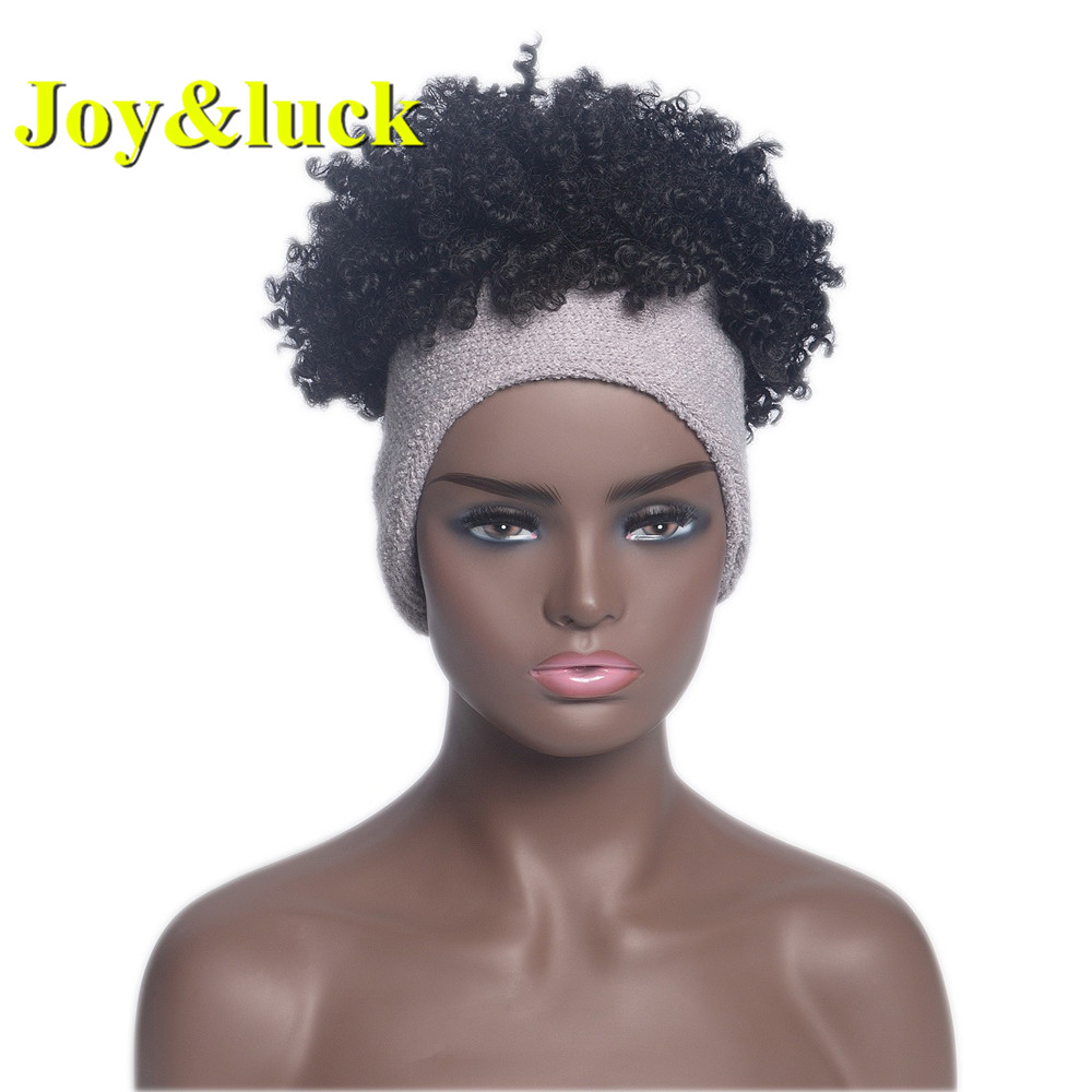 Head Band Wig for Black Women Ladies Scarf Hair Beige Hairband Black Short Afro Kinky Curly Headband Wig Synthetic Hair Wigs