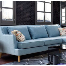 Wooden Legs Linen Corner L-Shaped Sectional Sofa