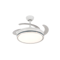 All White Retractable Ceiling Fan with Black Lampshade