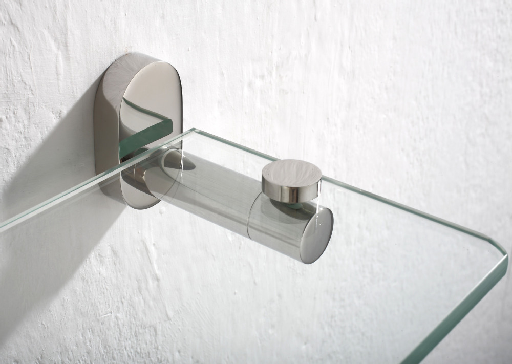 New design bathroom wall fitting accessories glass shelf with metal base 1205