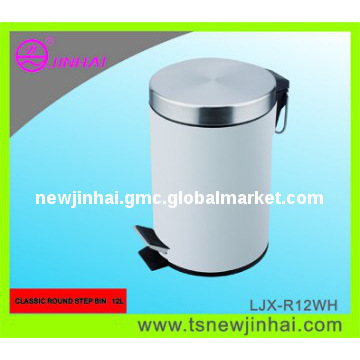 12 L Stainless Steel White Round Step Bin