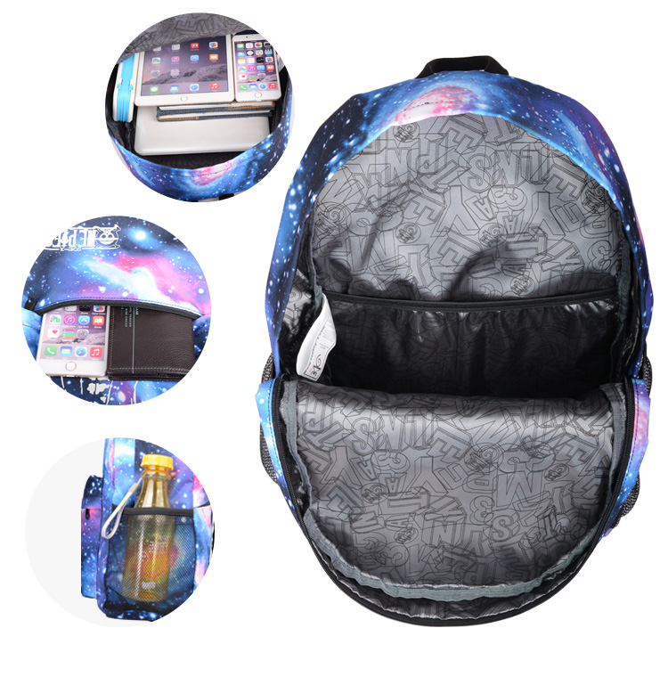 Hot Unisex Fashion Galaxy Anime Luminous Backpack Outdoor Daypack School Backpack dengan USB Charing Port