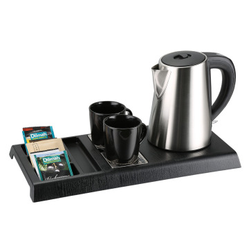 hotel room welcome tray with modern electric kettle