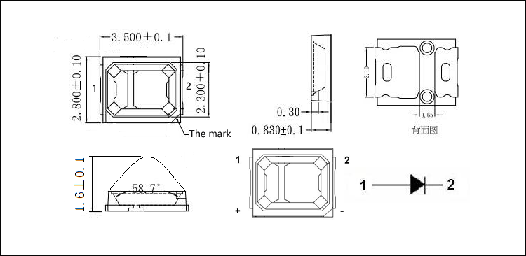 2835 SMD 410nm 0.5W