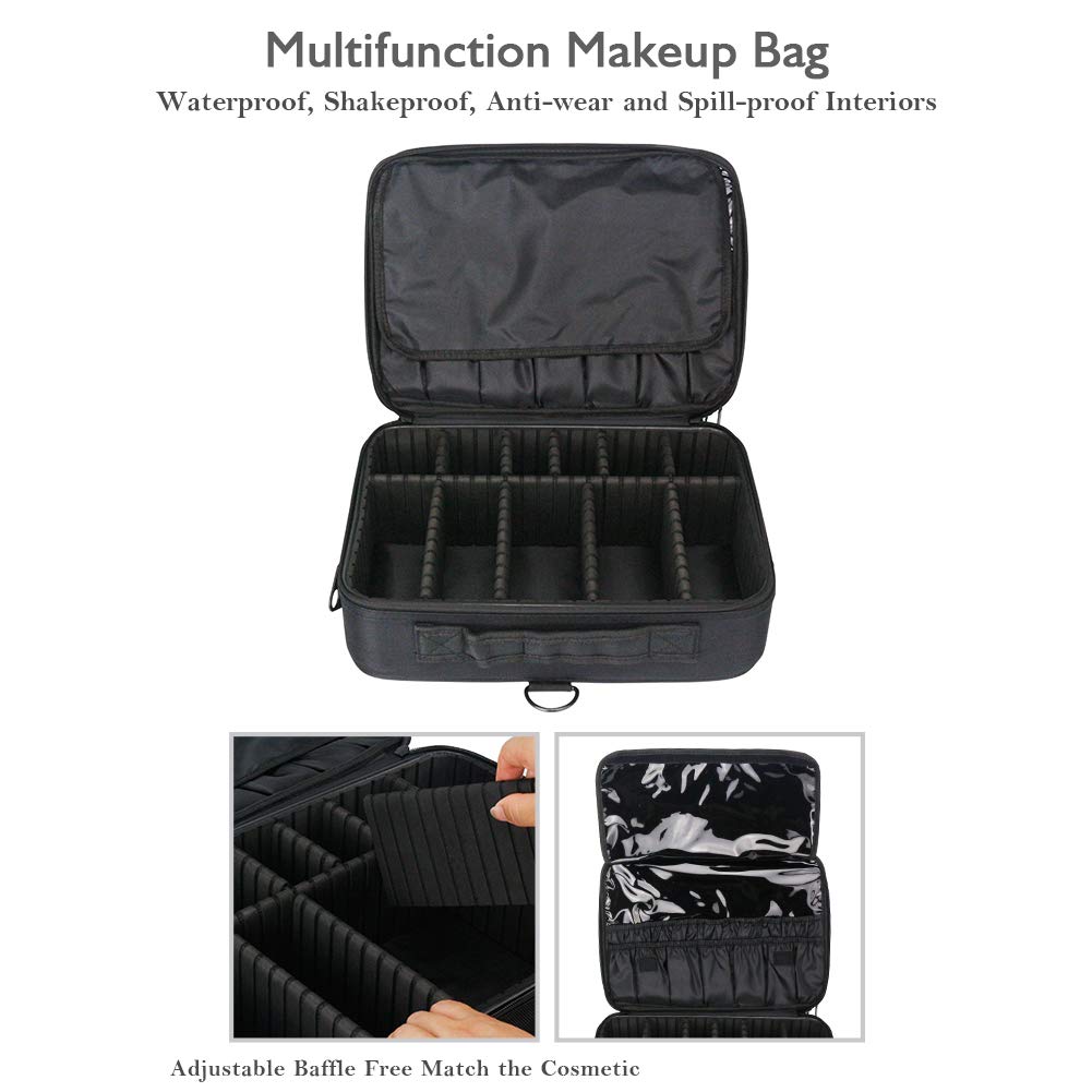 Portable 3 Layers Travel Makeup Bag with Makeup Organizers and Storage for Hair Curler Hair Straightener Makeup Brush Set