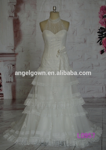 L0957 illusion neckline princess style wedding gowns