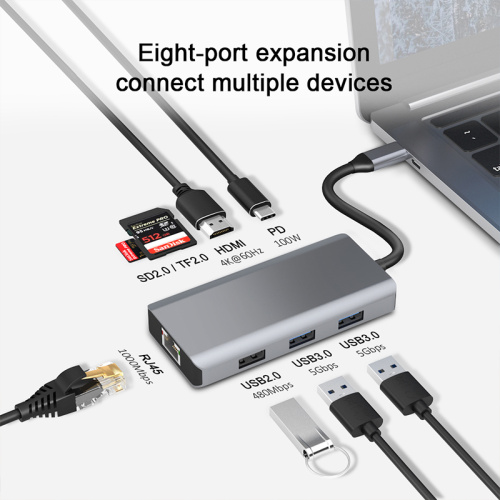 typeC Expansion Dock 8-in-1 hub aluminum alloy