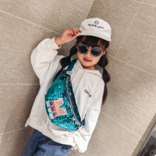 Letter sequins small waist bag fashionable diagonal glittering girls purse kids handbags