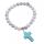Natural Howlite Chakra Gemstone 8MM Round Beads Charms Bracelet with Turquoise Cross