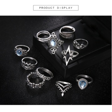 7 sets Vintage Silver Knuckle Rings Set Stackable Joint Finger Ring for Women Bohemian Midi Boho Crystal Stacking Pack