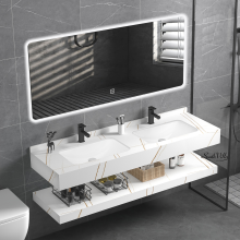 Wall-Mounted Bathroom Vanity with Double Ceramic Basins