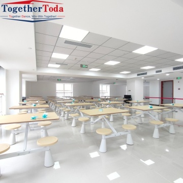 School Canteen Dining Table Set with Integrated Stools & Metal Frame
