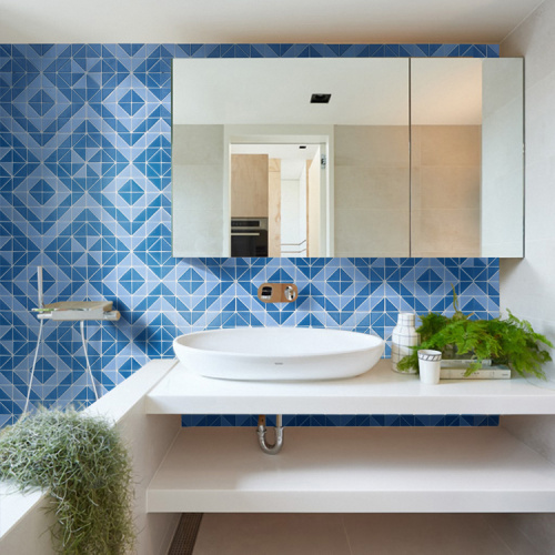 Blue Pool Mosaic Kitchen Backsplash Triangle Glass Tiles