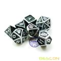 Bescon Deluxe Creative Shiny Chrome and Black Enamel Solid Metal Polyhedral Role Playing RPG Game Dice Set of 7