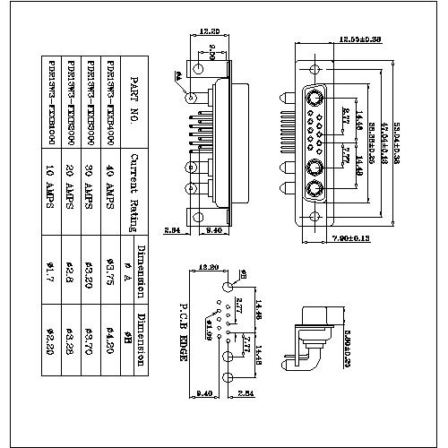 PDR13W3-FXXXXX00 POWER D-SUB 13W3 Right angle PCB-FEMALE TYPE