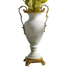 European Ceramic Brass Decorated Amphora Flower Arrangement Table Top Decoration