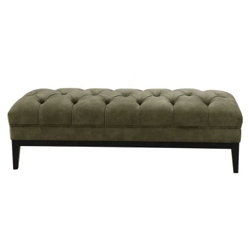 Modern Army Green Fabric Ottoman Bench with Wood Legs