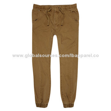 Brown Slim Jogger Pants, Elasticated Contrast Waistband