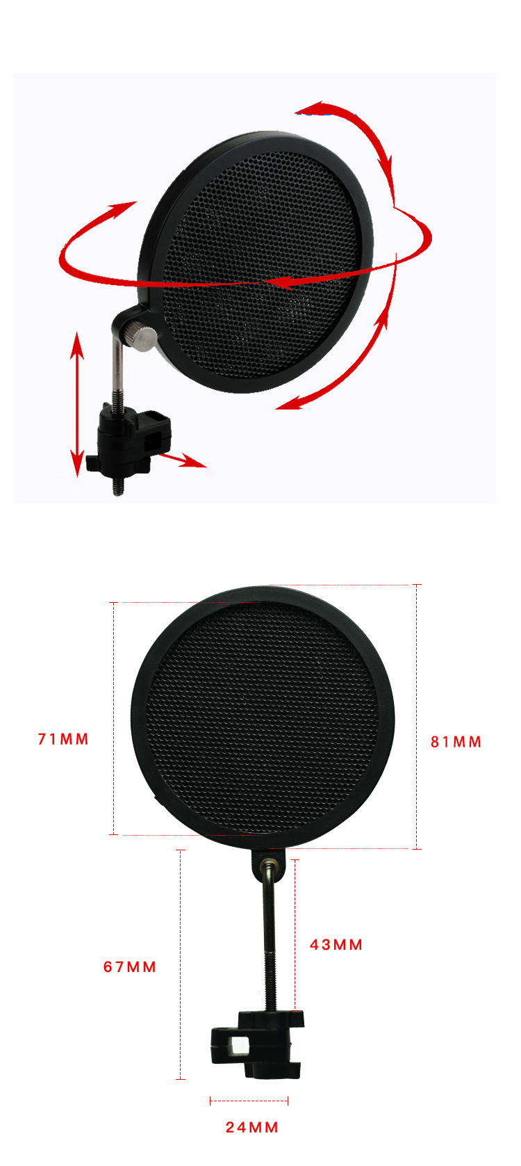 Flexible Wind Pop Filter Mask Shield for Microphone Mic with Stand Clip