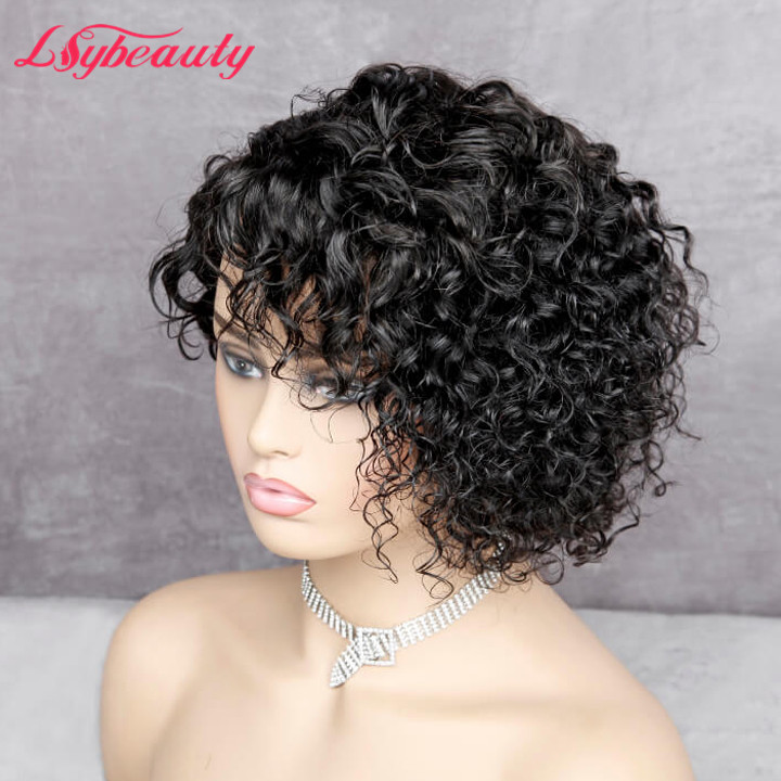 Short Curly Pixie Cut Bob Wigs Brazilian Romance Curly Human Hair Lace Closure Wigs For African American Black Women