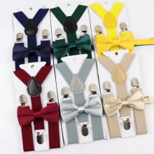 REWIN Wholesale Kids' Leather Elastic Belt with Bow Tie Suspender