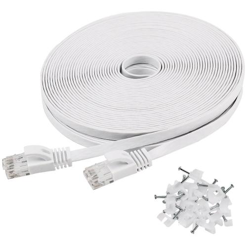 Câble Ethernet Cat6 100ft Plat Blanc Avec Clips