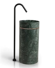 Luxury Green Stone Pedestal Sink with Golden Stainless Steel Ring