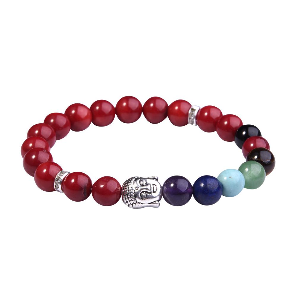 7 perles de chakra gemmes bouddhisme et bracelet en cornaline rouge en alliage de Bouddha