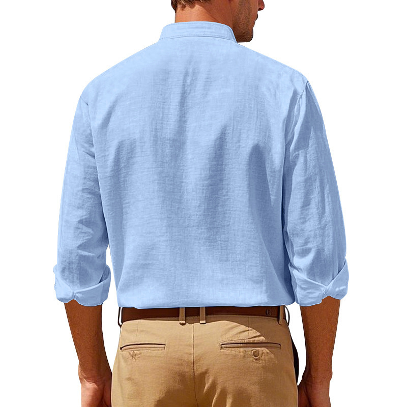 Весенне-осенняя льняная рубашка-стойка с бисером Spring Autumn Linen Beaded Stand Shirt