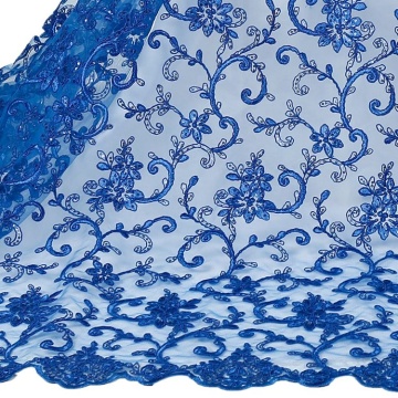 Colorful Polyester Embroidery Shiny Cord Spangle Knitted Lace Fabric for Dress